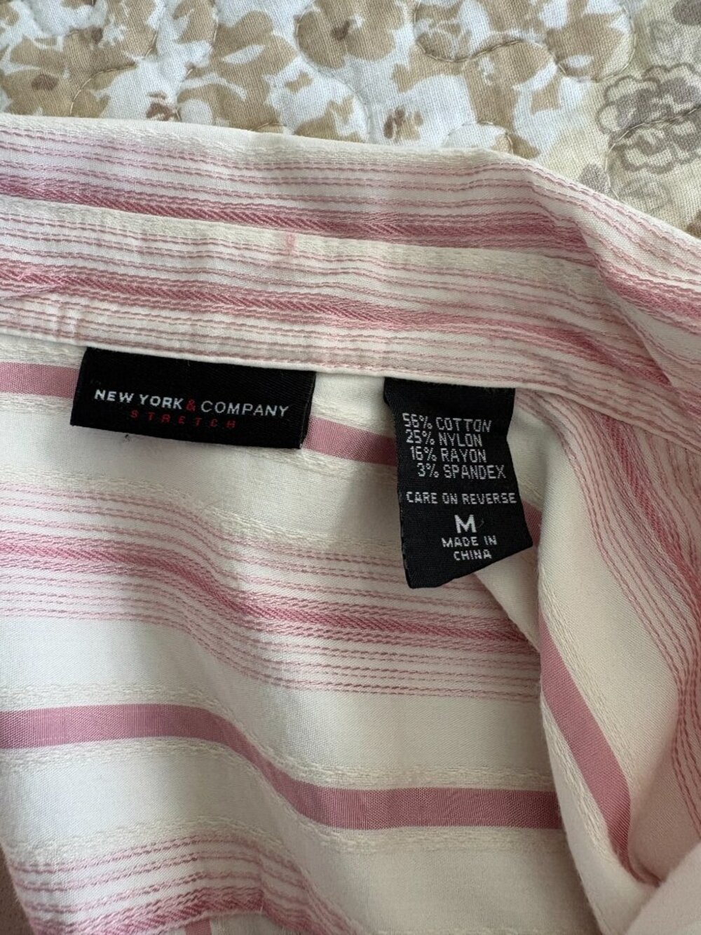 New York & Company Pink and White & A Black Vertical Striped Blouse Size Medium - Picture 8 of 11